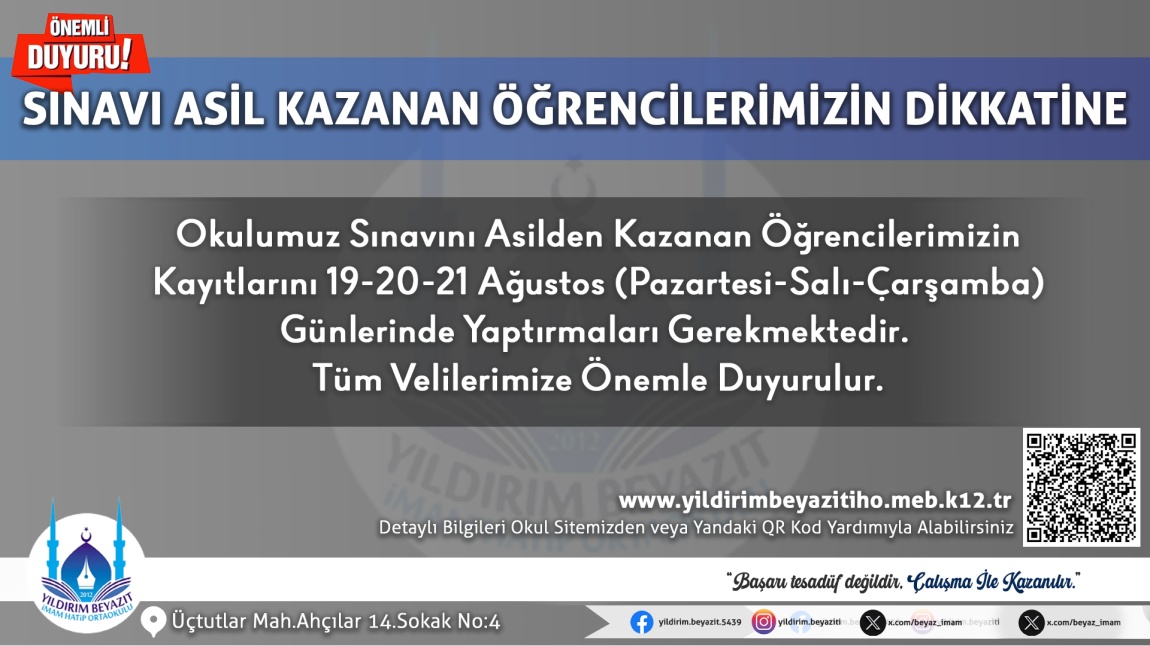 OKULUMUZ SINAVINI KAZANAN ÖĞRENCİLERİMİZ İÇİN ÖNEMLİ DUYURU